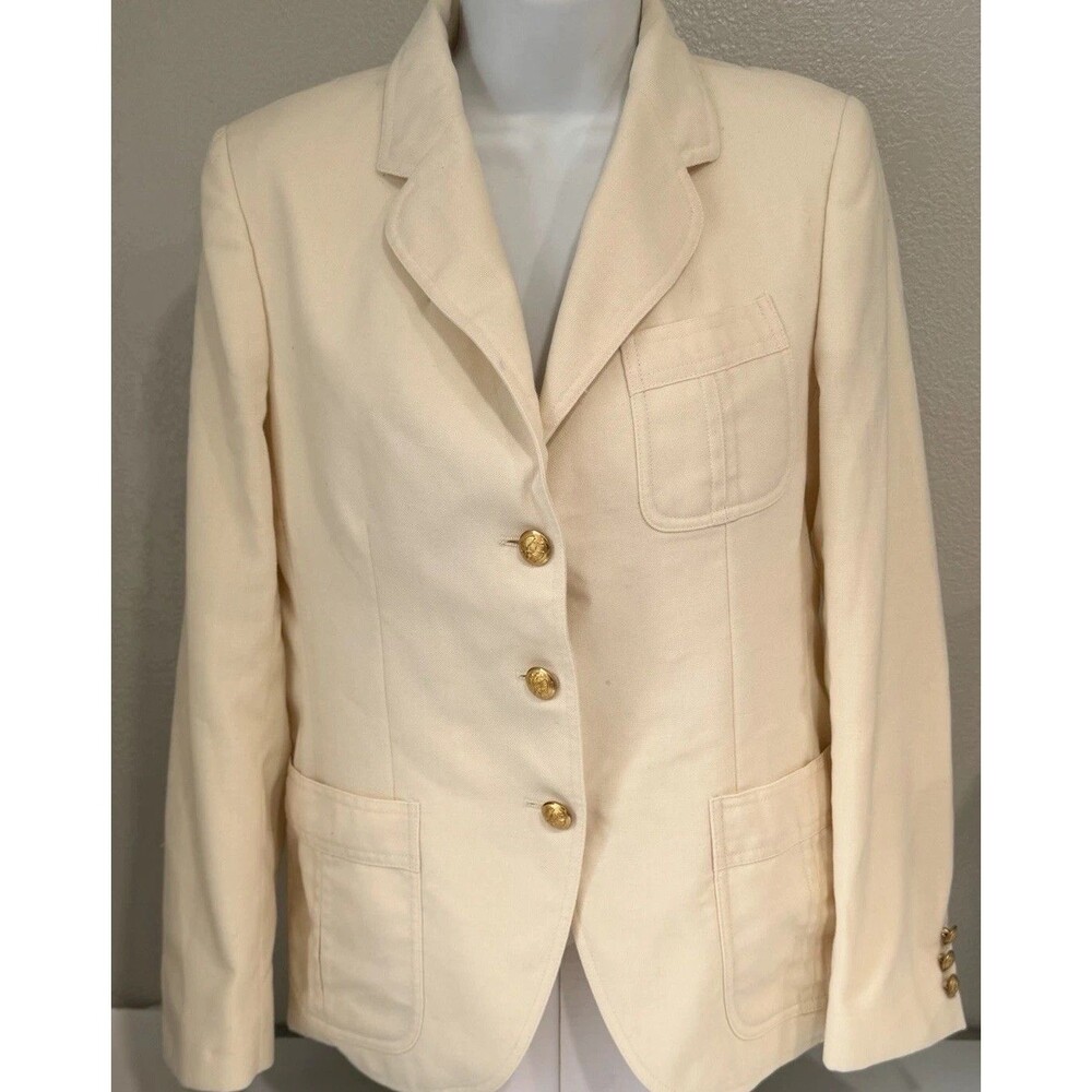 Vintage Stanley Blacker 10 Cream Blazer Jacket Gold Crest Buttons USA Made